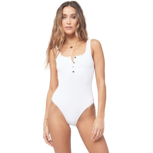 L*space Ribbed Float on One Piece Swimsuit White Size M NWT - Picture 1 of 10